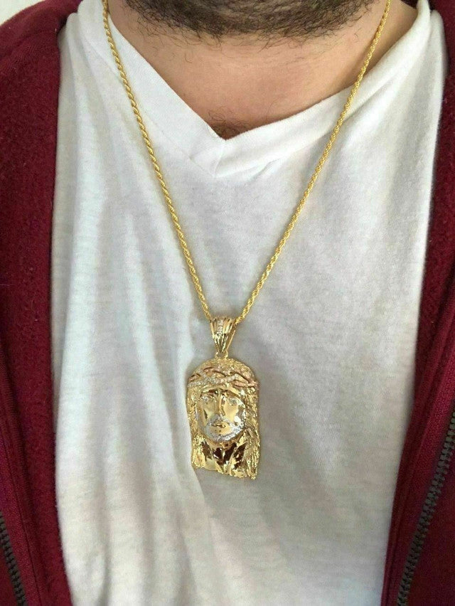 Mens 14k Yellow & Rose Gold Over 925 Silver Large 1x2inch Jesus Piece HIP HOP Chain