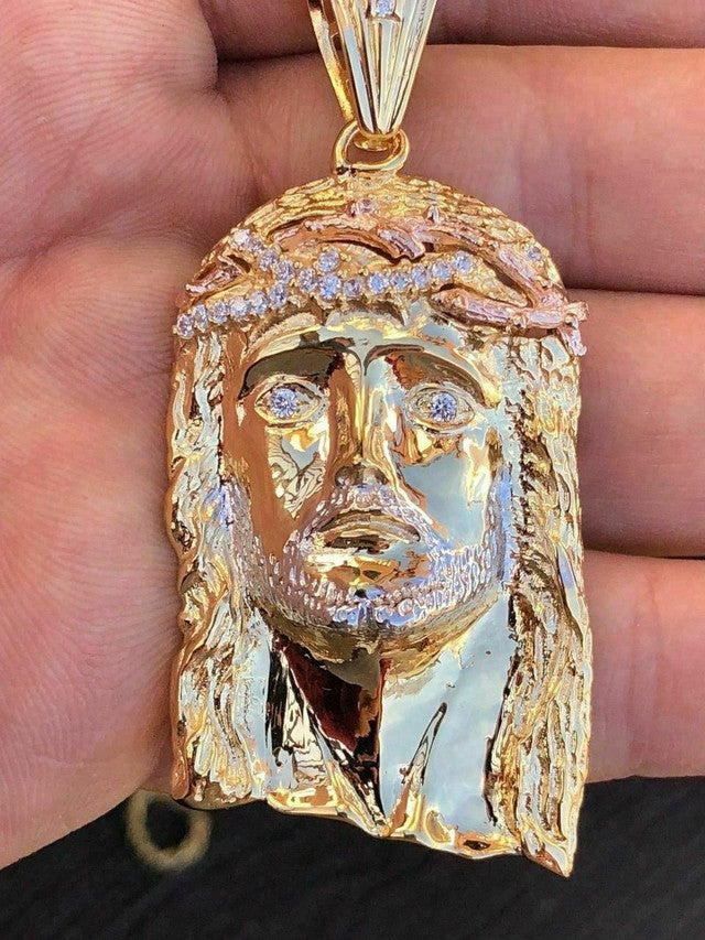 Mens 14k Yellow & Rose Gold Over 925 Silver Large 1x2" Jesus Piece HIP HOP Chain