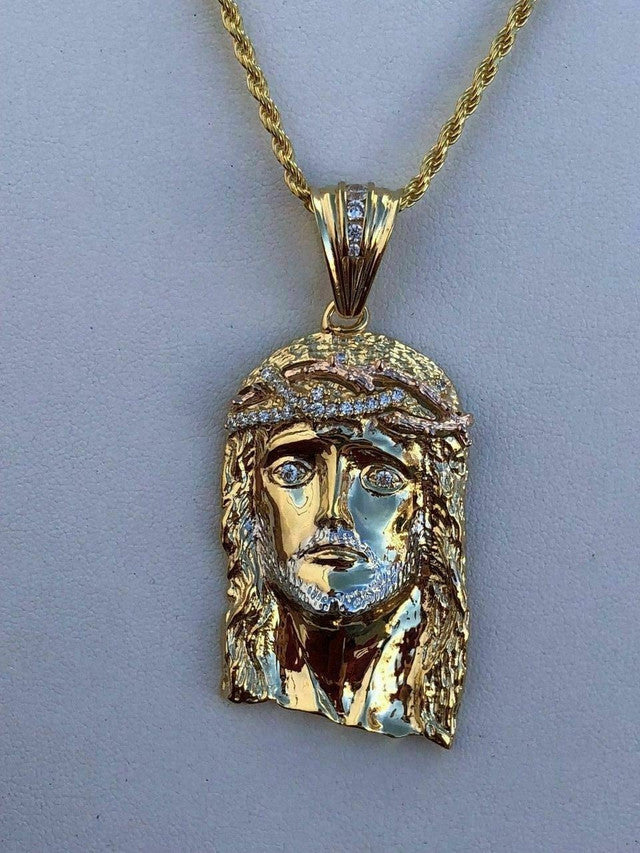 Mens 14k Yellow & Rose Gold Over 925 Silver Large 1x2inch Jesus Piece HIP HOP Chain