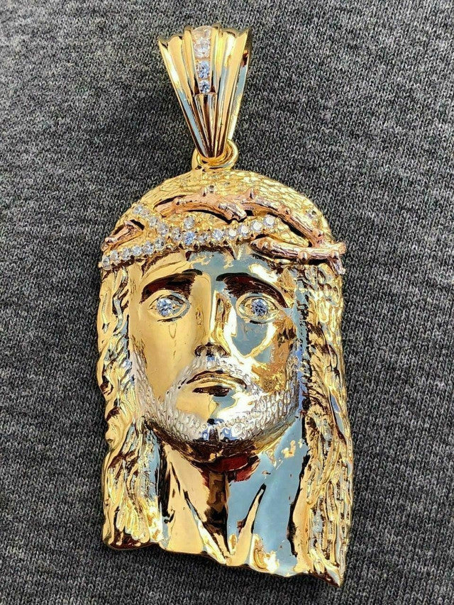 Mens 14k Yellow & Rose Gold Over 925 Silver Large 1x2" Jesus Piece HIP HOP Chain