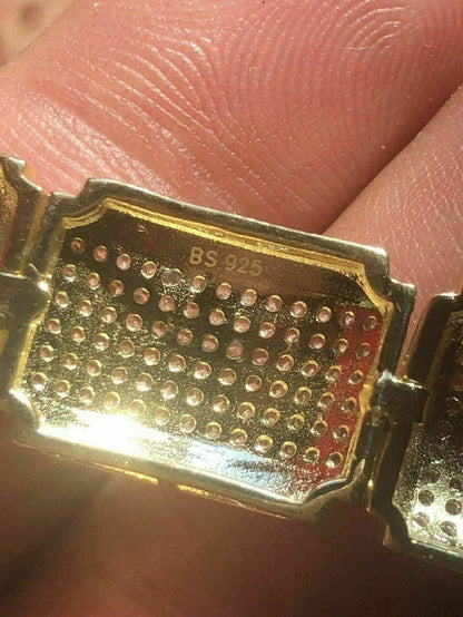 Mens Custom Bracelet 14k Yellow Gold Over Solid 925 Silver 12ct Manmade Diamonds