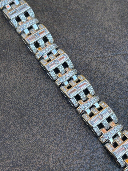 Men's Custom Link Bracelet Real 925 Sterling Silver Iced Baguette Out Diamond