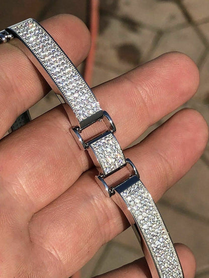 Mens Custom Made Bracelet Solid 925 Silver 12ct Diamonds 12mm Thick SUPER ICED!!