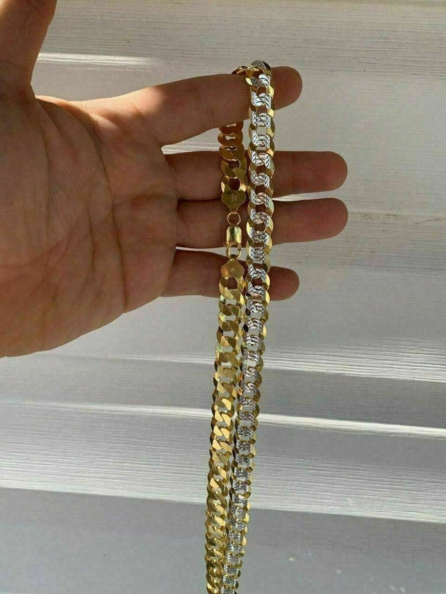 Miami Cuban Chain  Diamond Cut Two Tone 14k Gold Vermeil Real 925 Silver