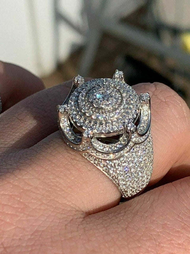 Men's Large Solid 925 Silver 5ct King Crown Diamond Pinky RING HIP-HOP Bust Down (CZ)