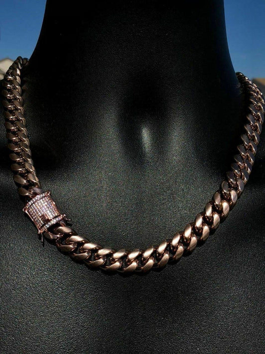 Men's Miami Cuban Link 20" Choker Chain 14k Rose Gold Over Stainless Steel 12mm