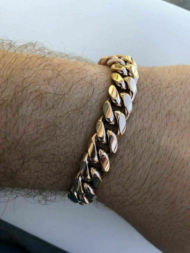 Men's Miami Cuban Link Bracelet 14k Rose Gold Plated 12mm 1ct Diamond Clasp ICY
