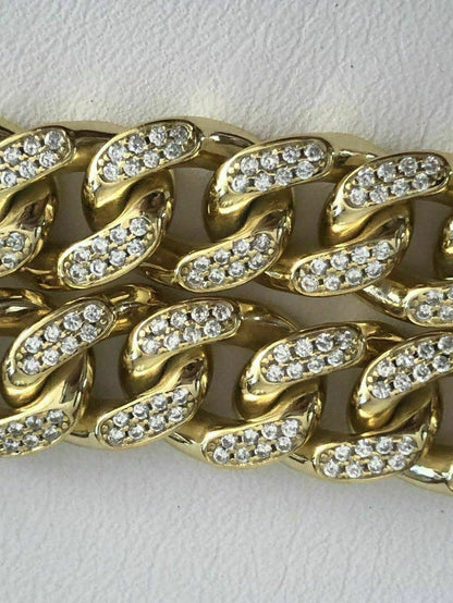 Mens Miami Cuban Link Bracelet 14k Yellow Gold Over Solid 925 Silver Diamonds