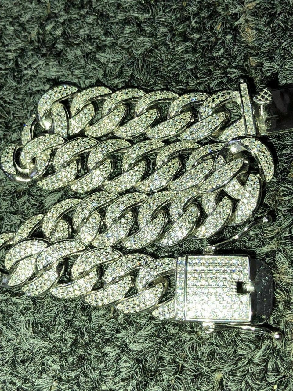 White Gold Moissanite Miami Cuban Link Chain Bracelet 12mm 8"