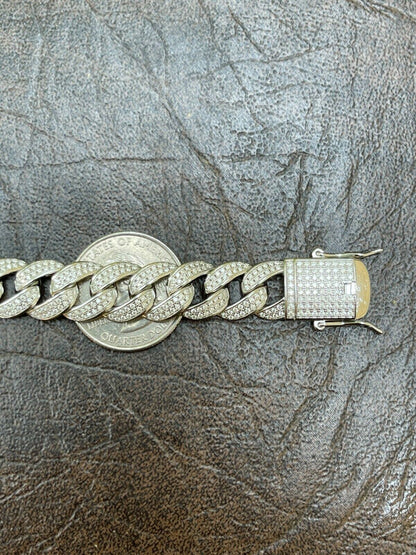 White Gold Moissanite Miami Cuban Link Chain Bracelet 12mm 8"