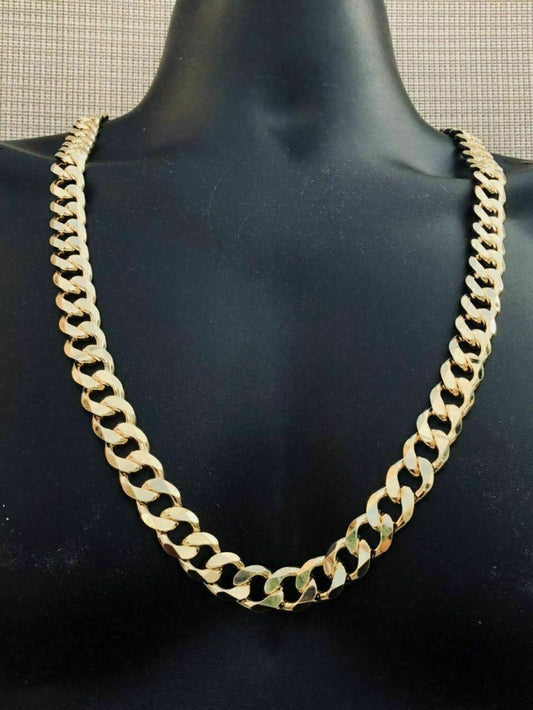 Mens Miami Cuban Link Chain 14k Gold Over Solid 925 Silver 200 Grams 30" 14mm