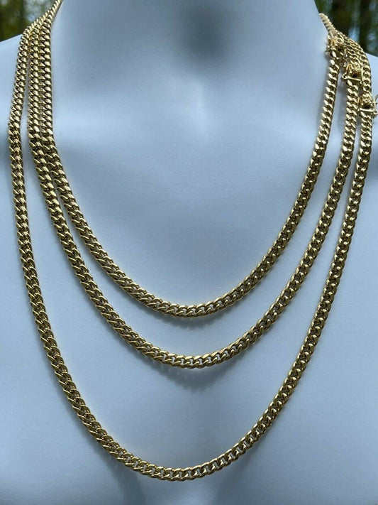 Men's Miami Cuban Link Chain 14k Or Bracelet Gold Over Stainless 6mm