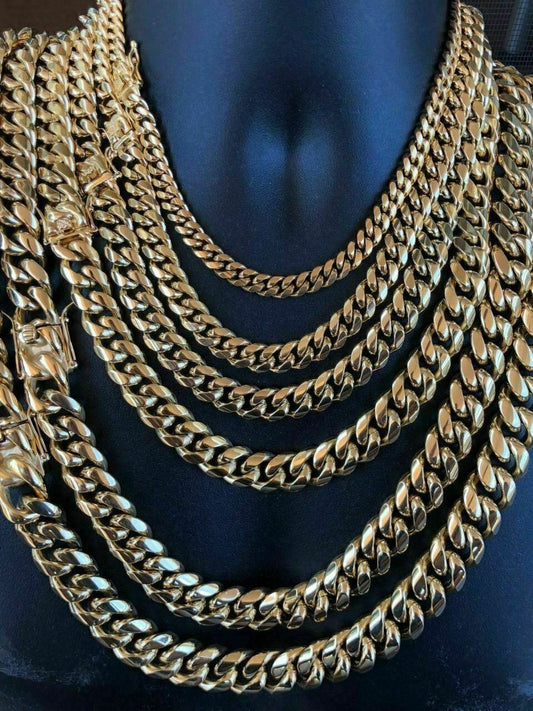 Men's Miami Cuban Link Chain 18k Gold Plated Stainless Steel Made By Harlembling