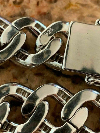 Men’s Miami Cuban Link Choker Chain Real Solid 925 Silver Baguette Diamonds 18"