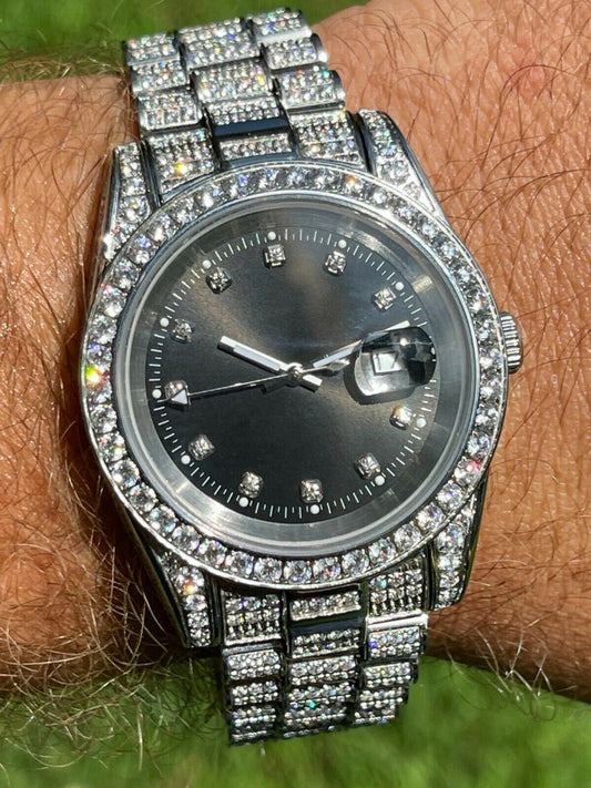 Mens Presidential Stainless 41mm Watch Fully Iced 12ct Flooded Out Diamond Bling