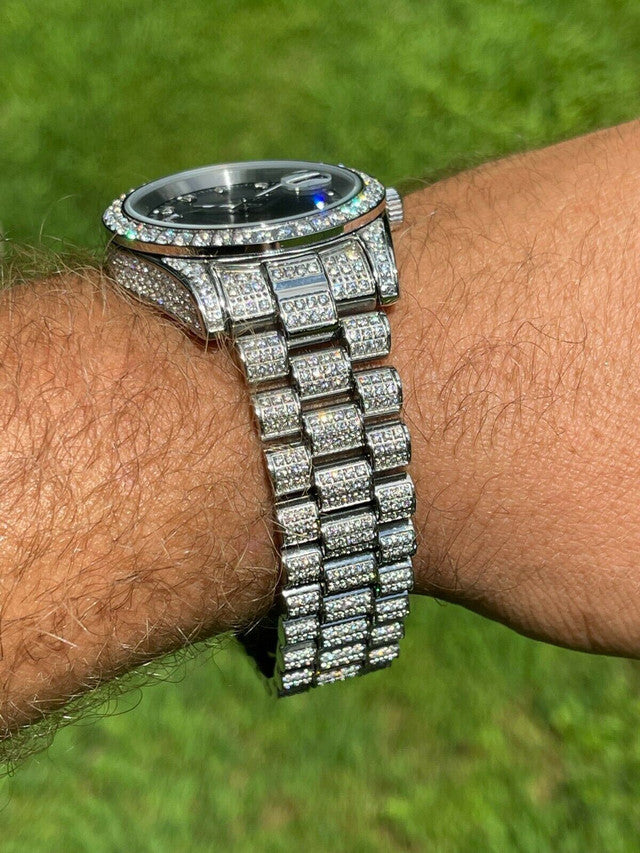 Mens Presidential Stainless 41mm Watch Fully Iced 12ct Flooded Out Diamond Bling