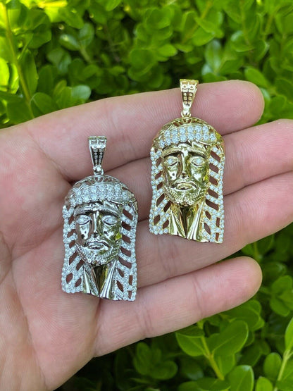 Mens Real 925 Silver & Gold Iced Jesus Piece Necklace Hip Hop MOISSANITE Pendant