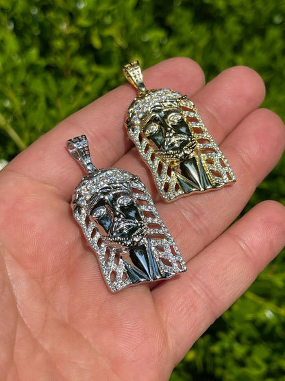 Mens Real 925 Silver & Gold Iced Jesus Piece Necklace Hip Hop MOISSANITE Pendant