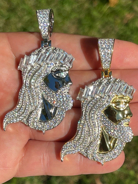 Men's Real 925 Silver / Gold Jesus Piece Iced Hip Hop Necklace Baguette Diamond