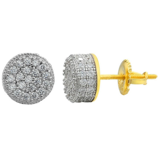 Mens Real Gold Vermeil 925 Sterling Silver Round Earrings MOISSANITE Studs Iced