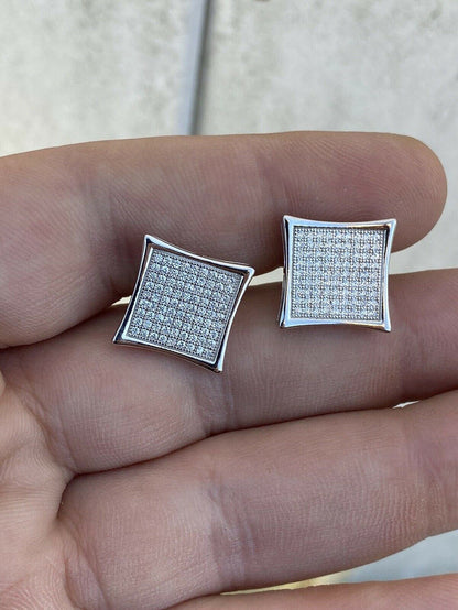 Mens Real Large 1/2" Kite Earrings Solid 925 Sterling Silver Iced 3ct Diamonds