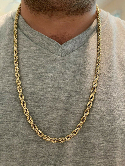 Men's Real Rope Chain Necklace 14k Gold Over Stainless Steel - 2mm-6mm 18-30"