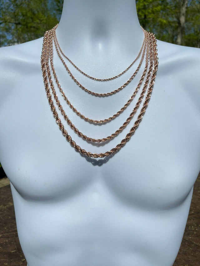 Men's Real Rope Chain Necklace 14k Rose Gold Over Stainless Steel 2mm-6mm 18-30"