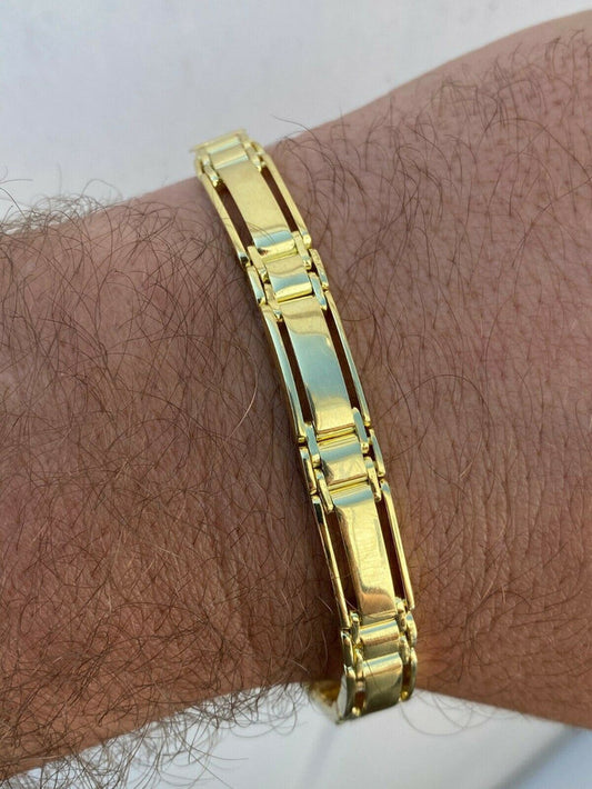 Men’s Real Solid 14k Gold Over 925 Sterling Silver Presidential Link Bracelet