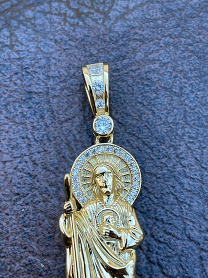 Men's Real Solid 925 Sterling Silver / Gold St Jude San Judas Tadeo Iced Pendant