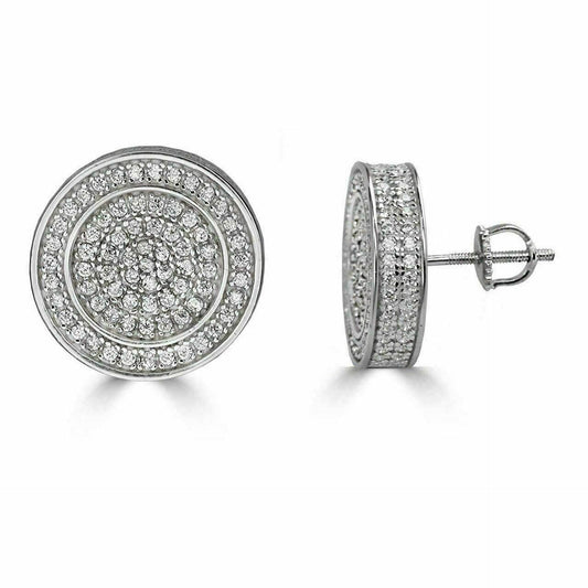 Mens Real Solid Sterling Silver 1/2" Large MicroPave Man Diamonds Earrings ICY