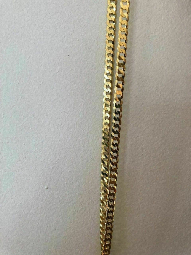 Men's Shiny 7mm Flat Miami Cuban Chain 14k Gold Over Solid 925 Sterling Silver