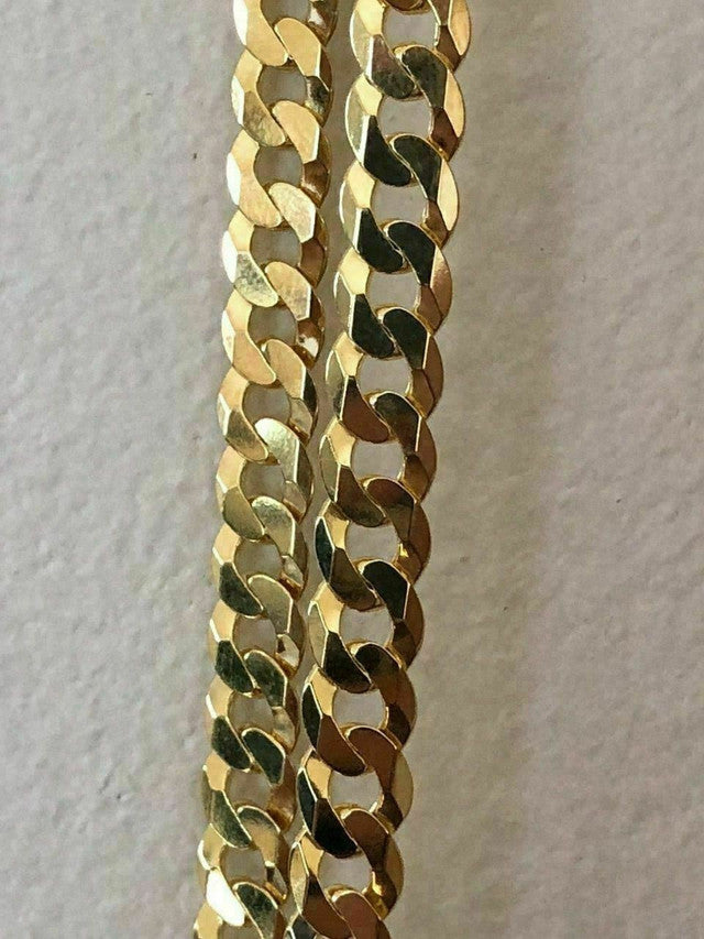 Men's Shiny 7mm Flat Miami Cuban Chain 14k Gold Over Solid 925 Sterling Silver