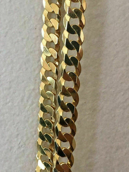 Men's Shiny 7mm Flat Miami Cuban Chain 14k Gold Over Solid 925 Sterling Silver