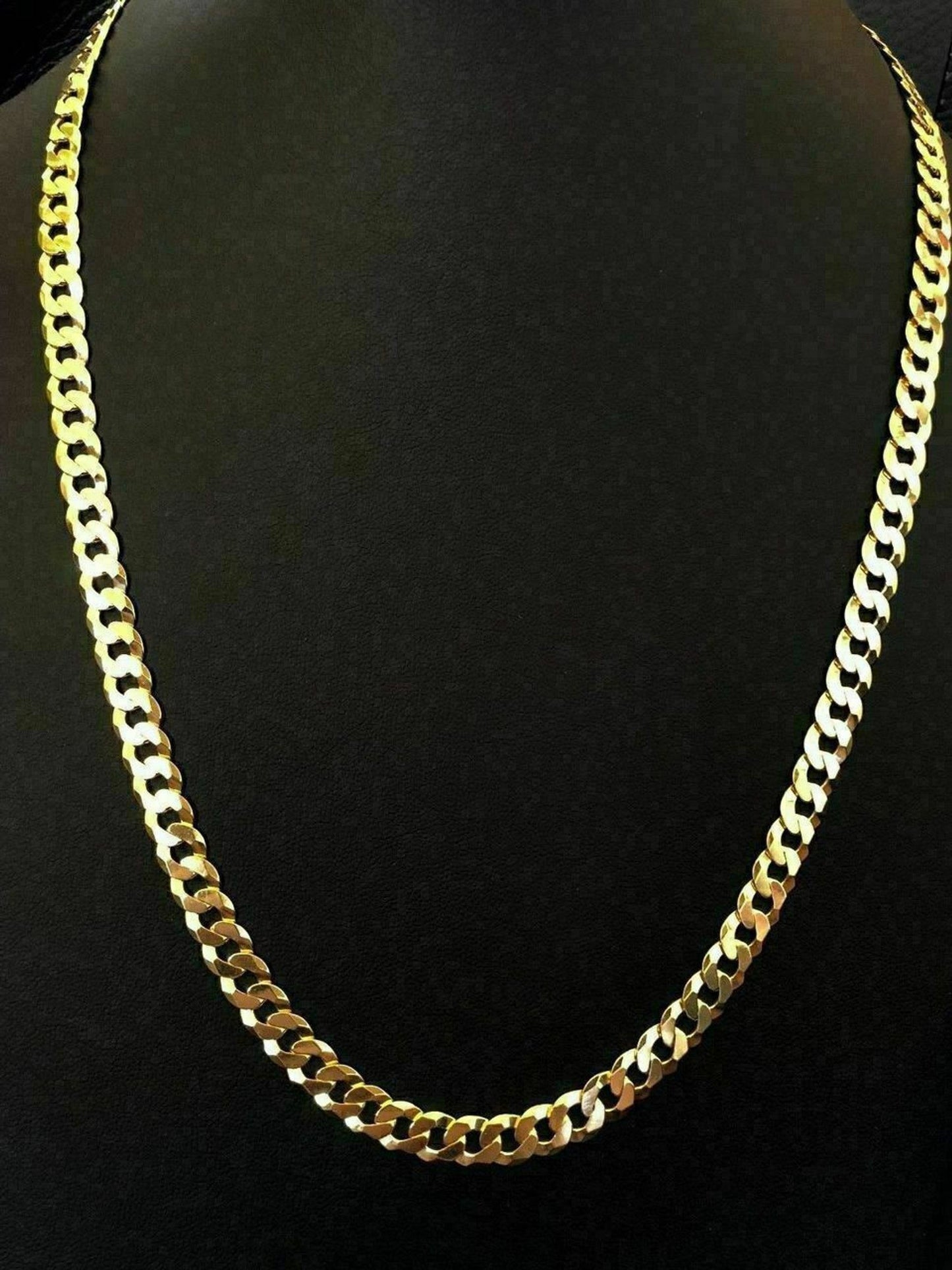 Men's Shiny 7mm Flat Miami Cuban Chain 14k Gold Over Solid 925 Sterling Silver