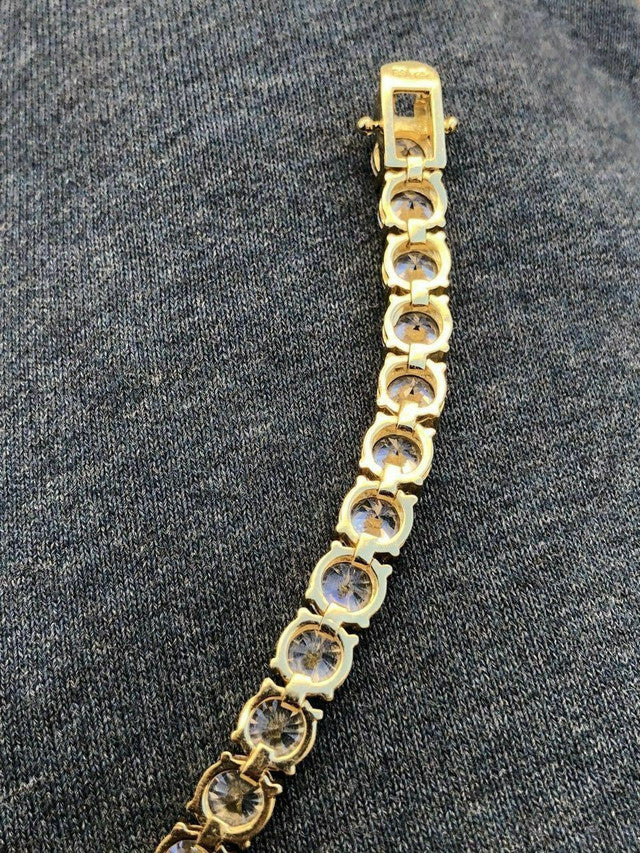 Mens Tennis Bracelet 14k Yellow Gold Over Solid 925 Silver 7mm 35ct Man Made Diamond