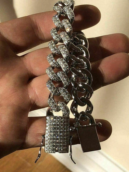 Mens THICK Miami Cuban Link Bracelet Solid 925 Silver Man Diamonds 15mm 100g ICE