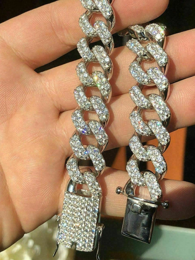 Mens THICK Miami Cuban Link Bracelet Solid 925 Silver Man Diamonds 15mm 100g ICE