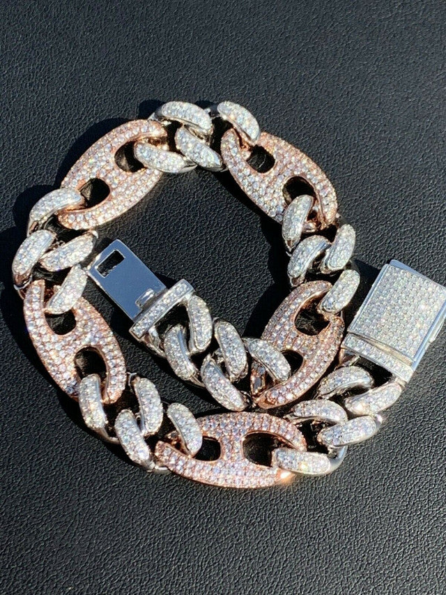 Miami Cuban Gucci Bracelet Two Tone Rose Gold Solid 925 Silver Rapper Hip Hop