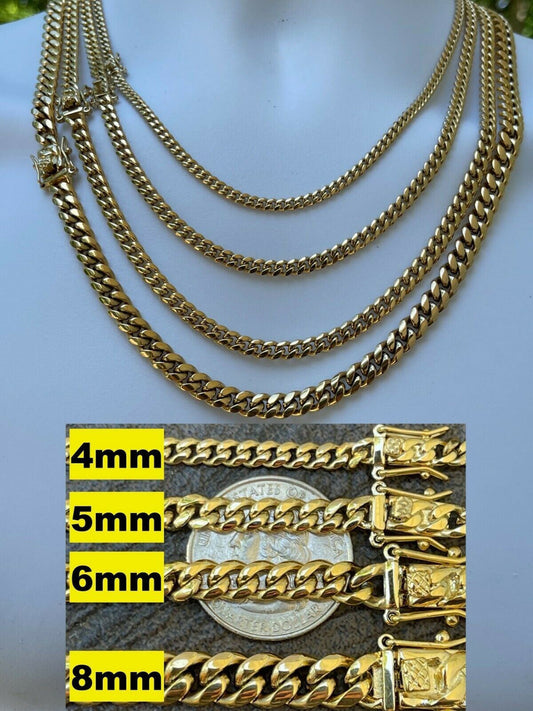 Miami Cuban Link Chain Necklace / Bracelet 14k Gold Finish Mens Ladies Box Lock