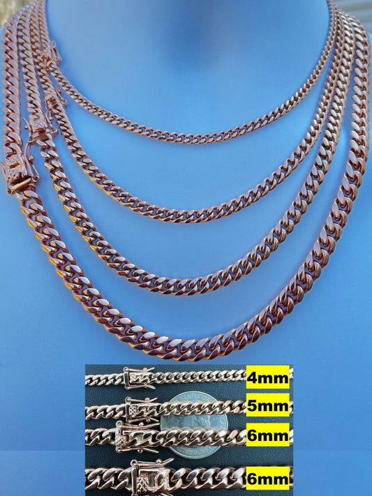 Miami Cuban Link Chain Necklace / Bracelet Rose Gold Finish Mens Ladies Box Lock