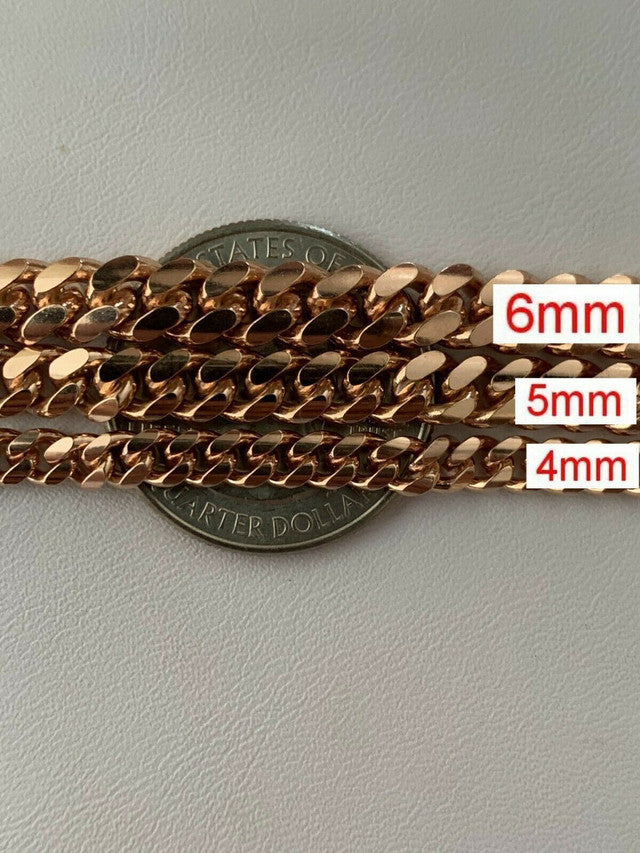 14k Rose Gold Over Solid 925 Silver ITALY Miami Cuban Link Bracelet or Necklace With Box Lock
