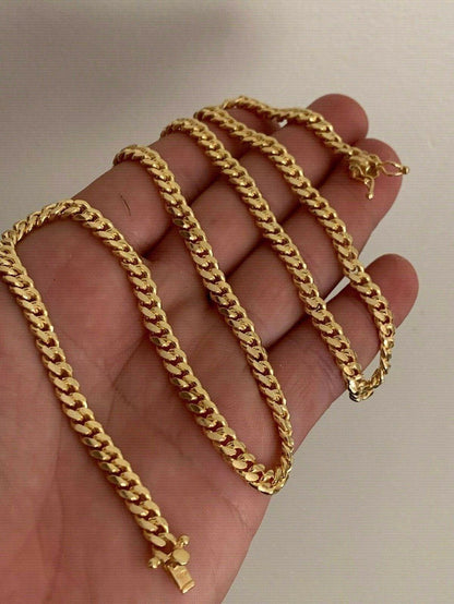 Miami Cuban Link Chain Necklace Box Clasp 14k Gold Over Real 925 Silver ITALY (4mm-10.5mm)