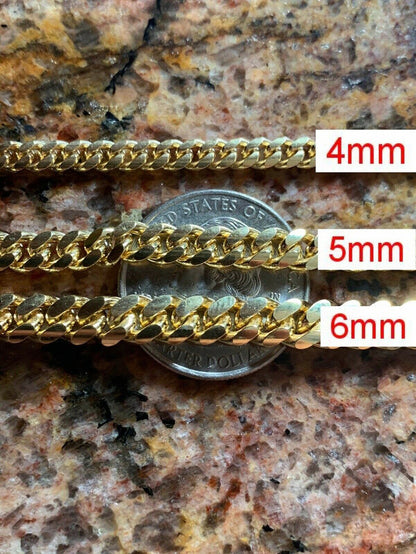 Miami Cuban Link Chain Necklace Box Clasp 14k Gold Over Real 925 Silver ITALY (4mm-10.5mm)