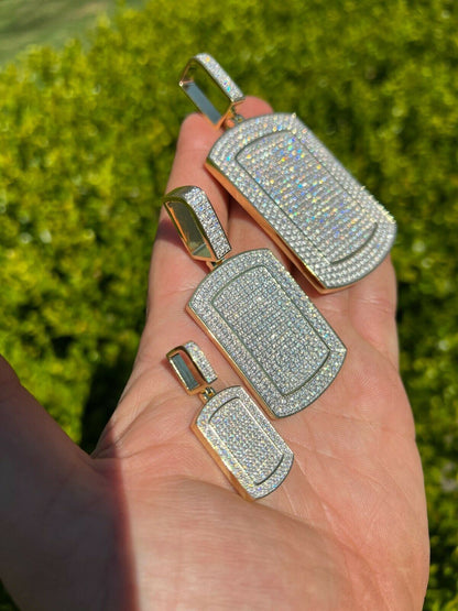 MOISSANITE 14k Gold Vermeil Dog Tag Iced Hip Hop Pendant Necklace Diamond Tester