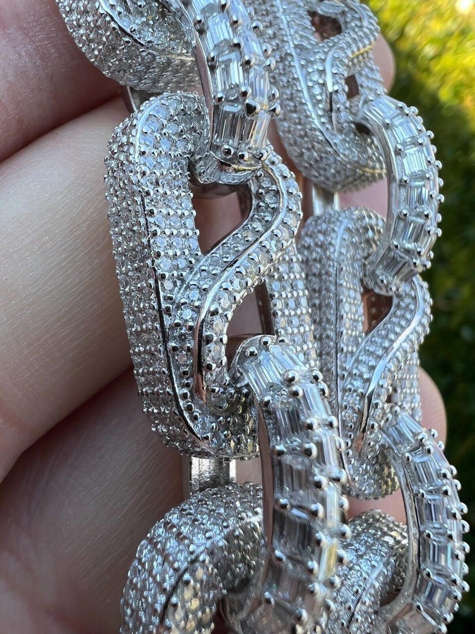 925 Silver MOISSANITE 14mm Men's Iced Gucci Infinity Link Bracelet Hip Hop Diamond Tester