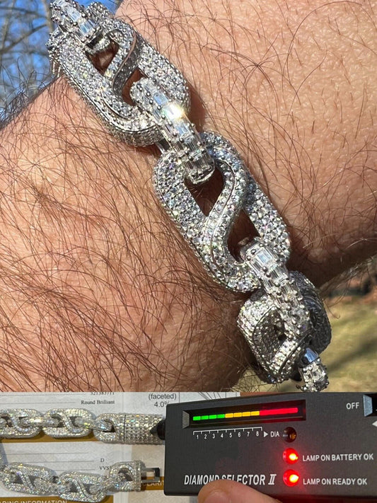 925 Silver MOISSANITE 14mm Men's Iced Gucci Infinity Link Bracelet Hip Hop Diamond Tester