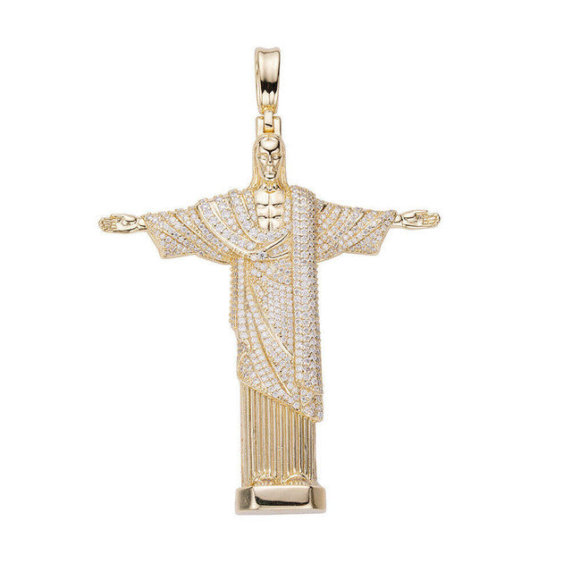 MOISSANITE Christ The Redeemer 14k Gold Over 925 Silver Necklace Jesus Necklace
