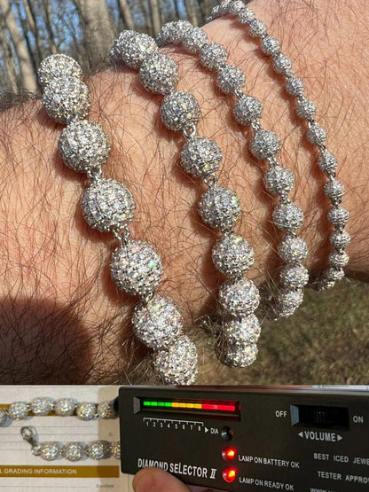 Ball Moon White Moissanite Disco Bracelet (4-10mm) - Rhodium Over 925 Sterling Silver