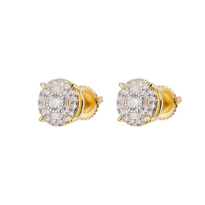 Moissanite Gold Vermeil HipHop 8mm Earrings Round Cluster Stud Pass Diamond Test