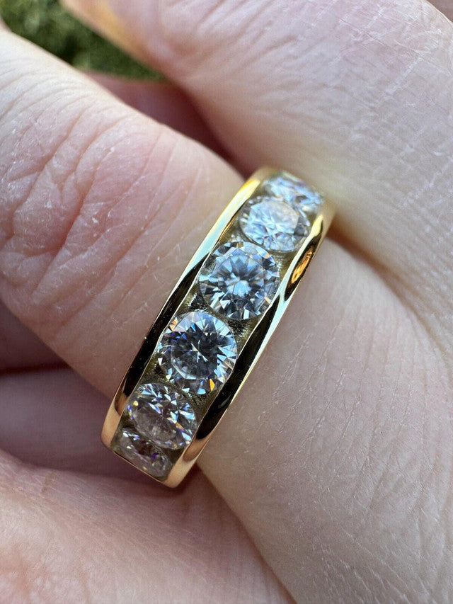 Moissanite Half Eternity Band Channel Set Wedding Ring 14k Gold Over 925 Silver